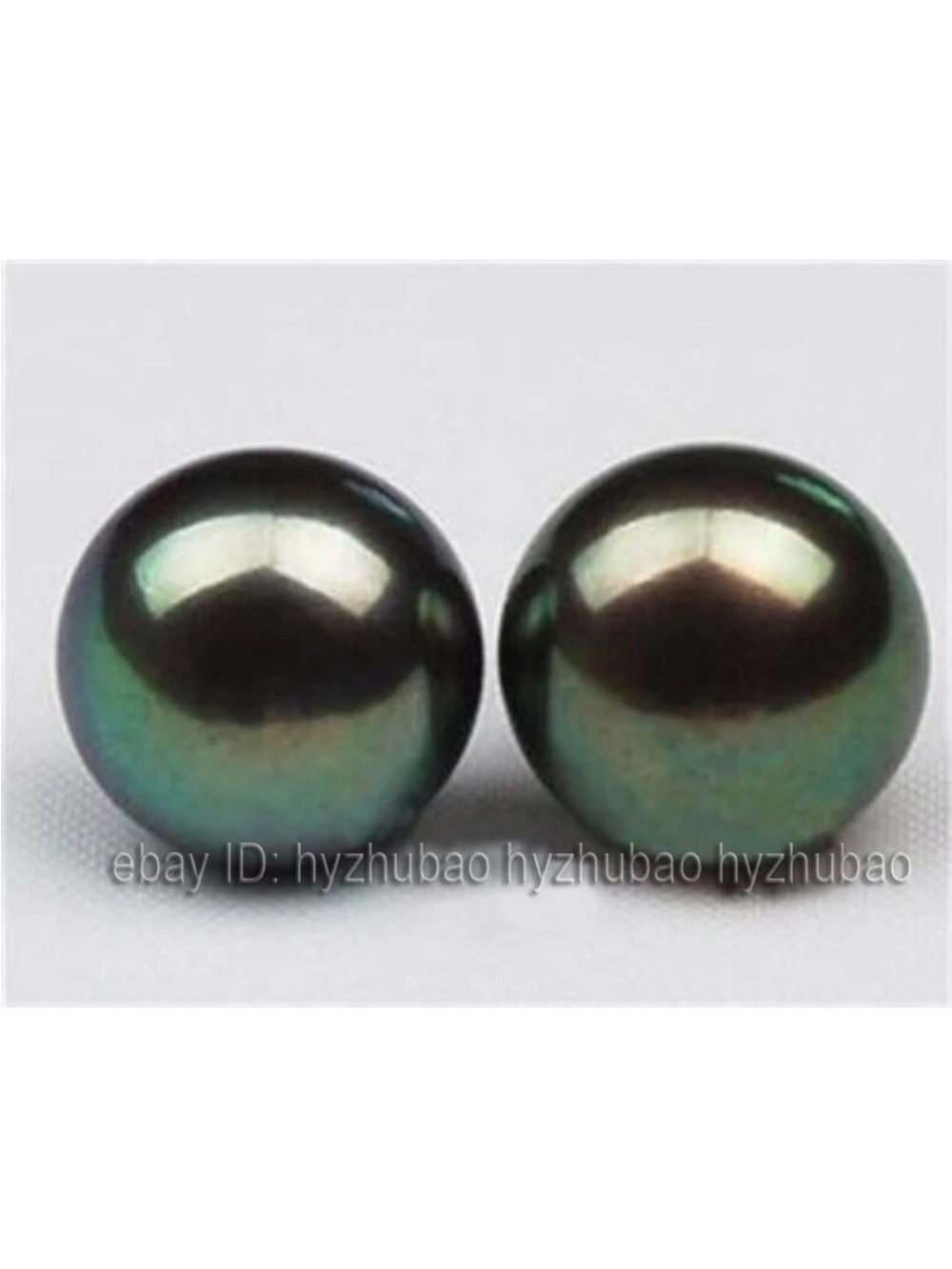 Black-Green Pearl Stud Earrings -